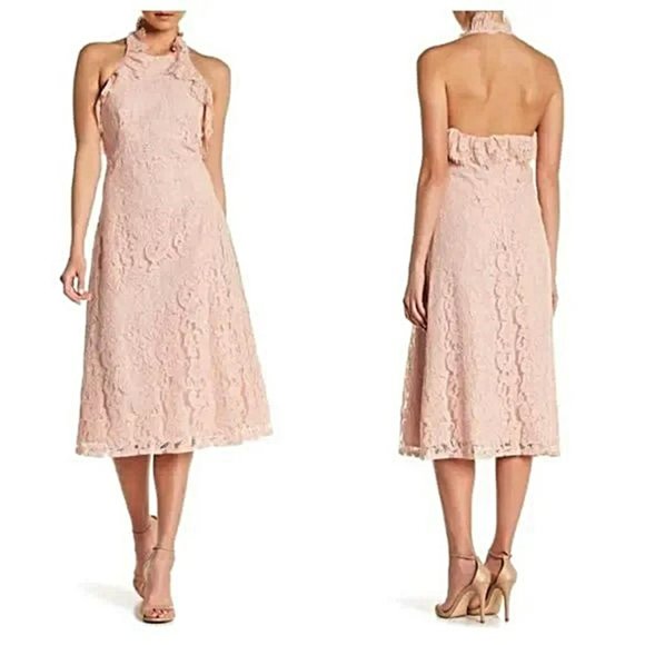 Nwt Nanette Lepore Pink Lace Halter Dress 4 Womens Whimsical Coquette Midi - Picture 1 of 16